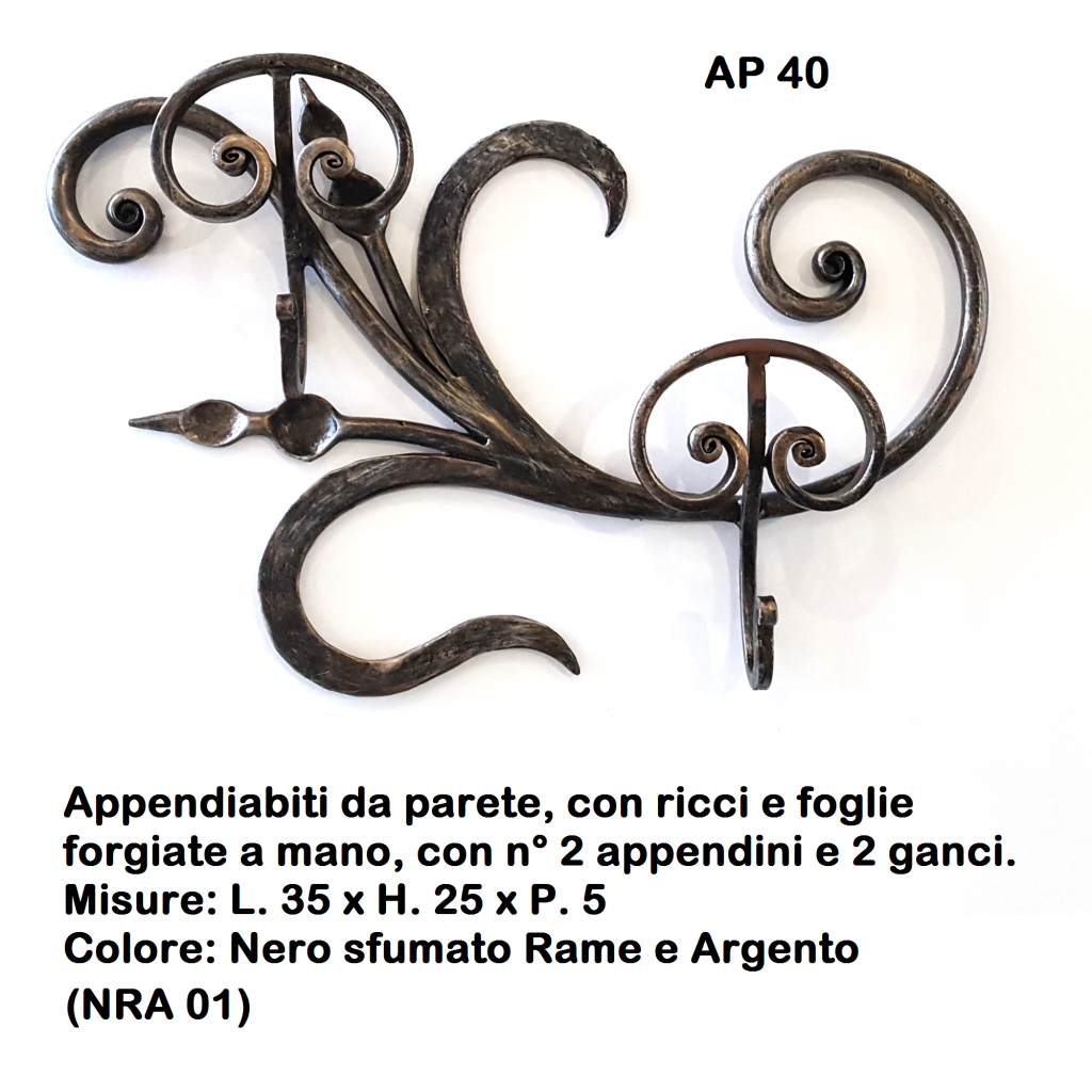 Appendiabiti in ferro battuto AP 40, Iron Art